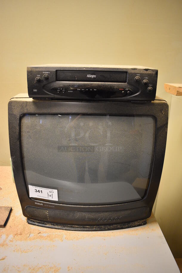 RCA Television and Allegro VHS Player. 20x13x19, 14x10.5x4. (Midtown 2: Room 130)