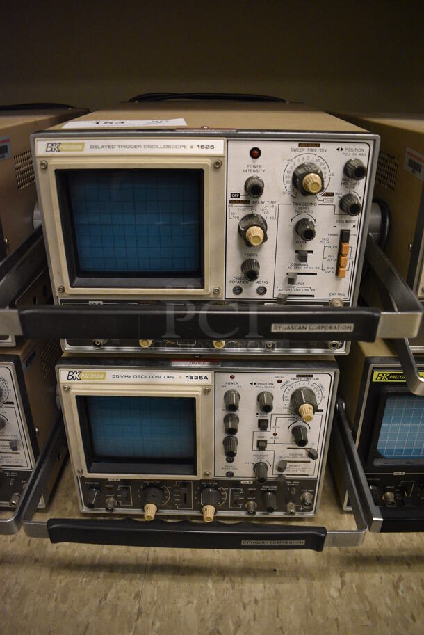 2 BK Precision Metal Units; Model 1525 Delayed Trigger Oscilloscope and Model 1535A 35MHz Oscilloscope. 110-120/220-240 Volts. 11x16x8. 2 Times Your Bid! (Midtown 2: Room 105)