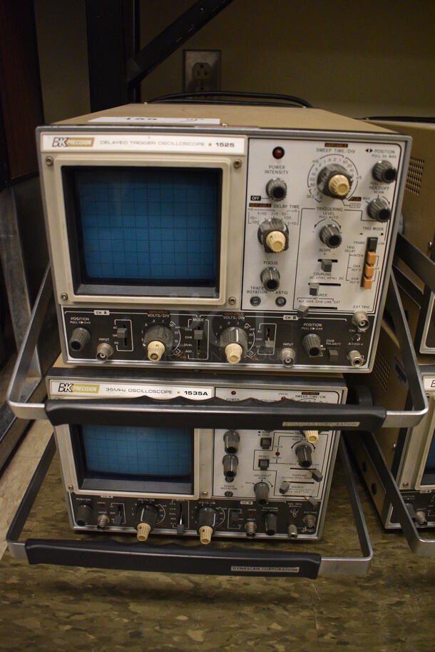 2 BK Precision Metal Units; Model 1525 Delayed Trigger Oscilloscope and Model 1535A  15MHz Oscilloscope. 110-120/220-240 Volts. 11x16x8. 2 Times Your Bid! (Midtown 2: Room 105)