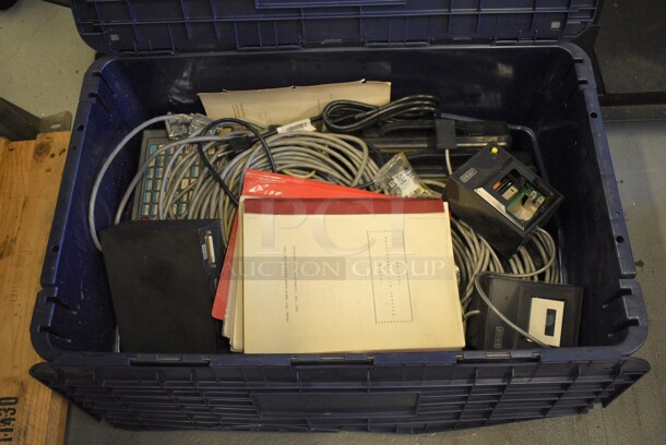 ALL ONE MONEY! Lot of Various Items Including Dyna 3000 Box and Wires in Blue Poly Box! 29x18x12 (Midtown 1: Room 122)