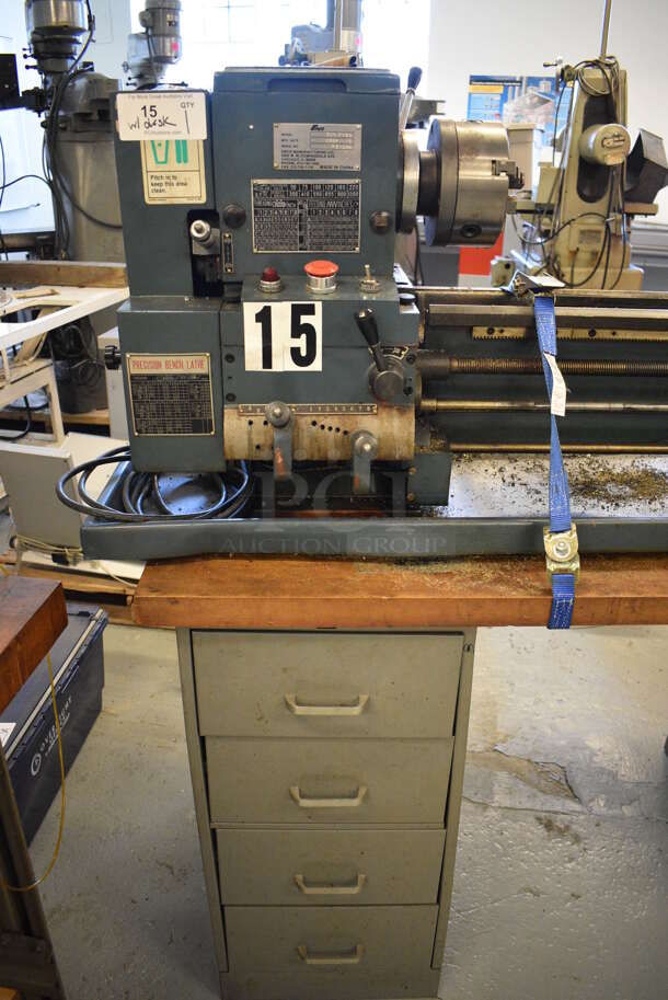 Enco 1102033 Metal Commercial Countertop Lathe on Metal Desk w/ Butcher Block Desktop. 64x27x24. Desk: 60x30x34 (Midtown 1: Room 122) - Image 2 of 12