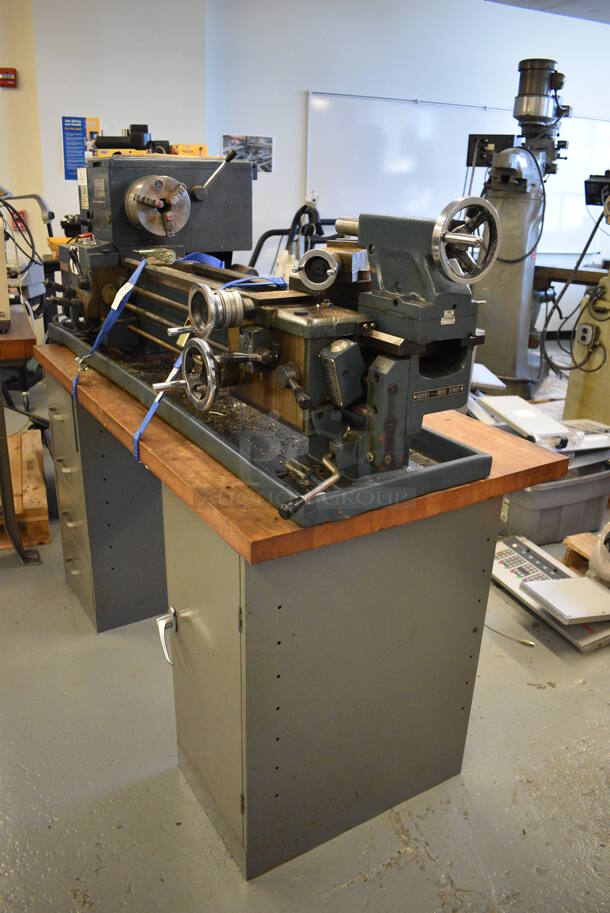 Enco 1102033 Metal Commercial Countertop Lathe on Metal Desk w/ Butcher Block Desktop. 64x27x24. Desk: 60x30x34 (Midtown 1: Room 122) - Image 5 of 12