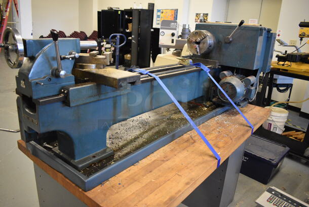 Enco 1102033 Metal Commercial Countertop Lathe on Metal Desk w/ Butcher Block Desktop. 64x27x24. Desk: 60x30x34 (Midtown 1: Room 122) - Image 7 of 12