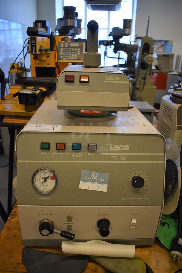 NICE! Leco PR-32 Model 805-600 Metal Commercial Countertop Automatic Pneumatic Metallographic Sample Mounting Press. 115 Volts, 1 Phase. 20x16x26 (Midtown 1: Room 122)