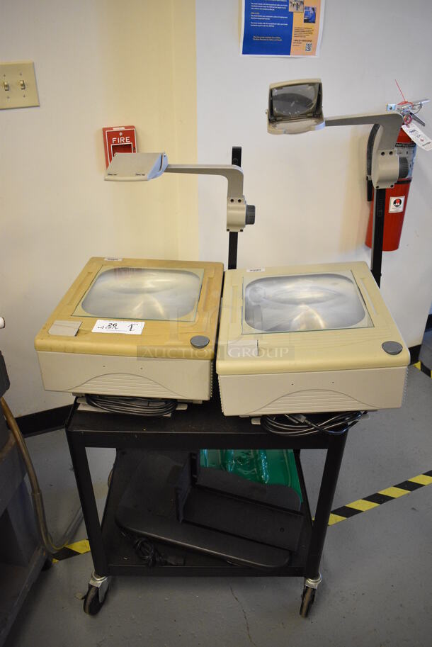 ALL ONE MONEY! Lot of 2 Countertop Projectors and Black 2 Tier Metal AV Cart on Commercial Casters! 15x17x24. Cart 19x25x26 (Midtown 1: Room 122) - Image 1 of 6