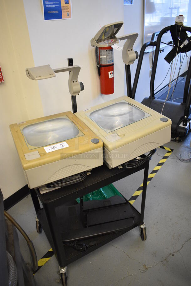ALL ONE MONEY! Lot of 2 Countertop Projectors and Black 2 Tier Metal AV Cart on Commercial Casters! 15x17x24. Cart 19x25x26 (Midtown 1: Room 122) - Image 2 of 6