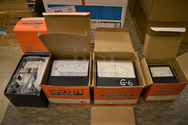 ALL ONE MONEY! Lot of BRAND NEW IN BOX Simpson Units; Nine Amerpes Meter, One Wattmeter, Two Galvanometer and Two Wattmeter. (Midtown 2: Room 105)