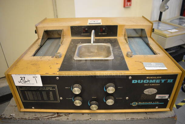 Buehler Duomet II Metal Commercial Countertop Belt Surfacer on Wooden Cart on Commercial Casters. 115 Volts, 1 Phase. 24x24x10.5. Cart 28x24x32 (Midtown 1: Room 122) - Image 2 of 9