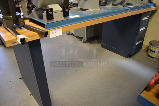 Table w/ Butcher Block Tabletop and Metal Right Side 3 Drawer Filing Cabinet. 96x30x36. (Midtown 2: Room 130) - Image 1 of 5