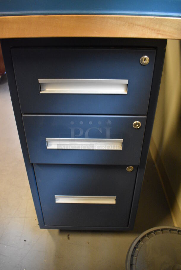 Table w/ Butcher Block Tabletop and Metal Right Side 3 Drawer Filing Cabinet. 96x30x36. (Midtown 2: Room 130) - Image 2 of 5
