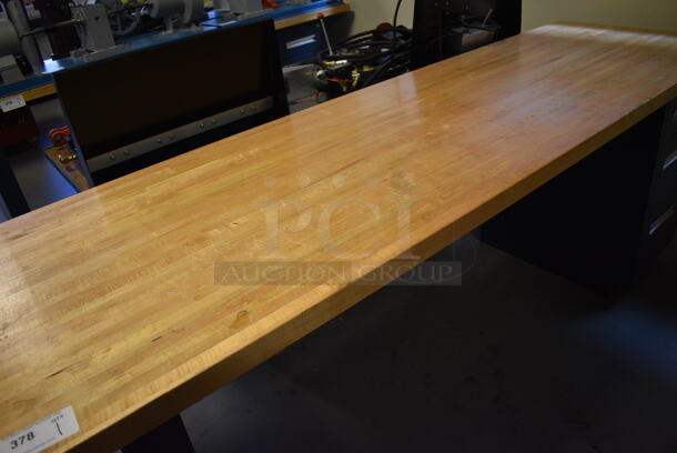 Table w/ Butcher Block Tabletop and Metal Right Side 3 Drawer Filing Cabinet. 96x30x36. (Midtown 2: Room 130) - Image 2 of 7