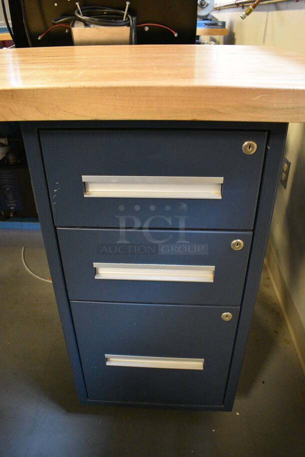 Table w/ Butcher Block Tabletop and Metal Right Side 3 Drawer Filing Cabinet. 96x30x36. (Midtown 2: Room 130) - Image 4 of 7