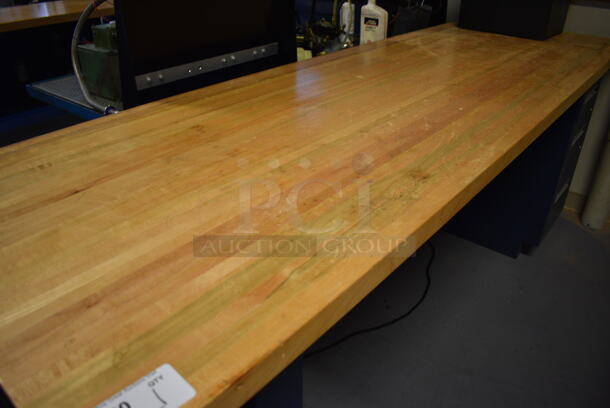 Table w/ Butcher Block Tabletop and Metal Right Side 3 Drawer Filing Cabinet. 96x30x36. (Midtown 2: Room 130) - Image 2 of 8