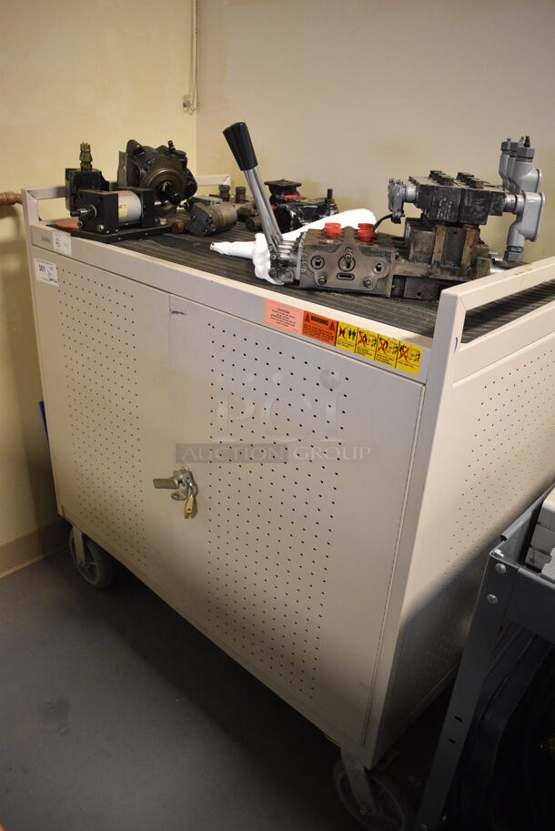 Light Gray Metal Portable Filing Cabinet w/ Contents on Commercial Casters. 42.5x24x44. (Midtown 2: Room 130)