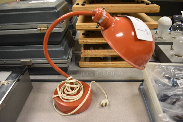 Red Metal Countertop Lamp. 6.5x6.5x12. (Midtown 2: Room 105)