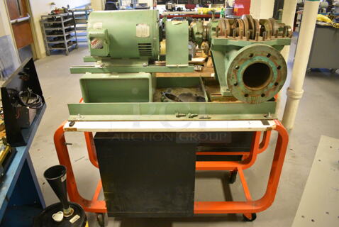 Green Metal Commercial Countertop Unit w/ Baldor Motor. 53x23x24. Cart 52x30x35. (Midtown 2: Room 130)