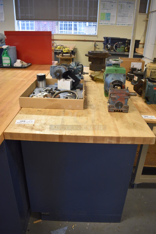 ALL ONE MONEY! Lot of Various Metal Parts on Metal Table w/ Butcher Block Tabletop! 72x30x36. (Midtown 2: Room 130)