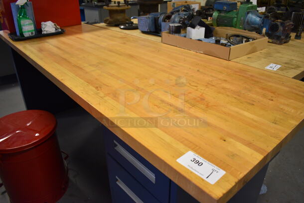 Table w/ Butcher Block Tabletop and Metal Right Side 3 Drawer Filing Cabinet. 96x30x36. (Midtown 2: Room 130) - Image 2 of 7