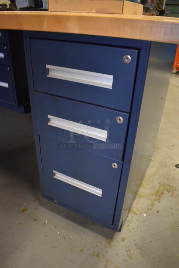 Table w/ Butcher Block Tabletop and Metal Right Side 3 Drawer Filing Cabinet. 96x30x36. (Midtown 2: Room 130) - Image 3 of 7
