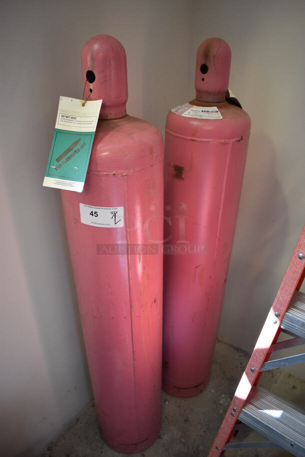 2 Arkema Forane 410A Liqfuefied Gas Pink Metal Tanks. 10x10x55. 2 Times Your Bid! (Midtown 1: Room 122)