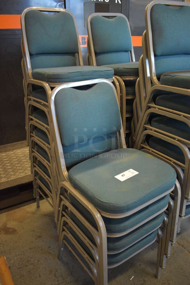 11 Gray Metal Stackable Banquet Chairs w/ Green Backrest and Seat. 18x19x32. 11 Times Your Bid! (Midtown 1: Room 122) - Image 2 of 3