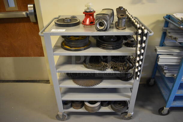 Metal Cart w/ Various Parts and Pieces Contents on Commercial Casters. 34x21x39. (Midtown 2: Room 130)