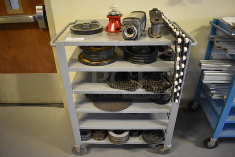 Metal Cart w/ Various Parts and Pieces Contents on Commercial Casters. 34x21x39. (Midtown 2: Room 130)