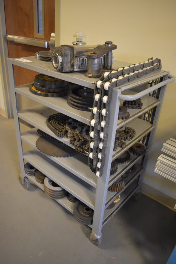 Metal Cart w/ Various Parts and Pieces Contents on Commercial Casters. 34x21x39. (Midtown 2: Room 130) - Image 3 of 6