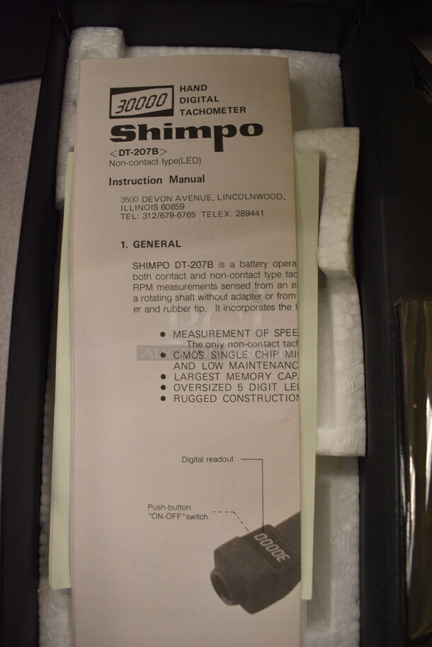 Shimpo Model DT-207B Hand Digital Tachometer. 2.5x2x6.5. (Midtown 2: Room 105) - Image 5 of 6
