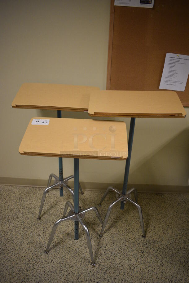 ALL ONE MONEY! Lot of 3 Wood Pattern Podiums on Metal Stand! Includes 23x12x39. (Midtown 2: Hallway) - Image 1 of 4