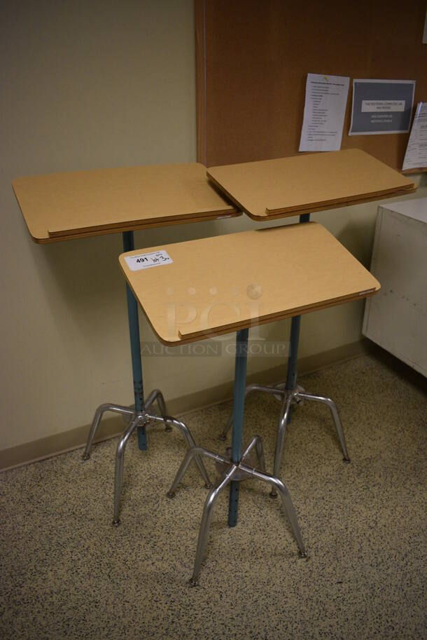 ALL ONE MONEY! Lot of 3 Wood Pattern Podiums on Metal Stand! Includes 23x12x39. (Midtown 2: Hallway) - Image 2 of 4