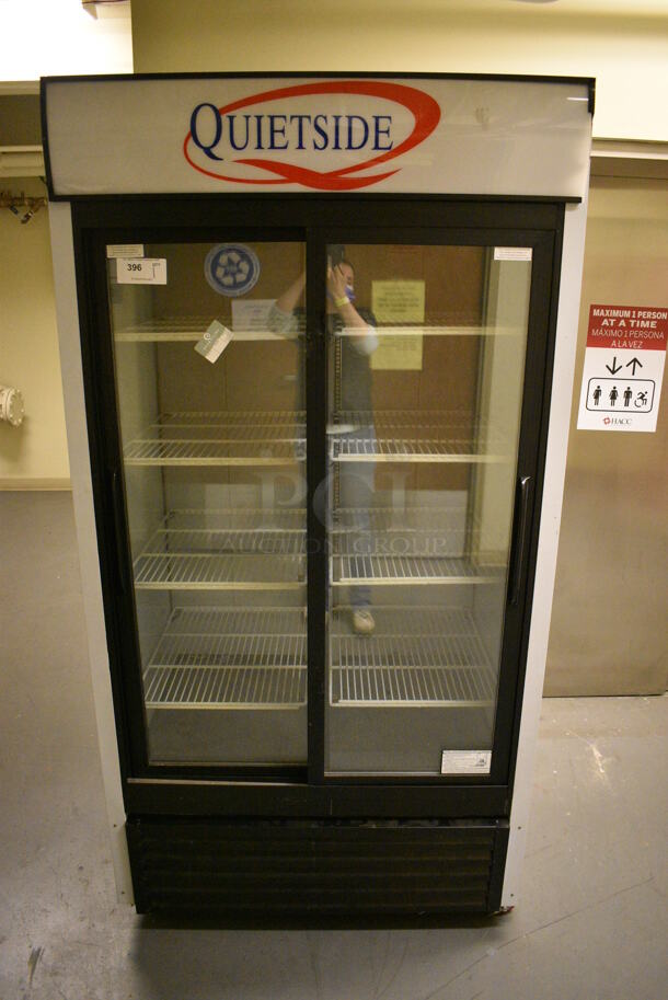 NICE! Easycon Model ESC-1000RD Metal Commercial 2 Door Reach In Cooler Merchandiser w/ Poly Coated Racks and Sliding Doors. 115 Volts, 1 Phase. 42x30x81. (Midtown 2: Room 130)