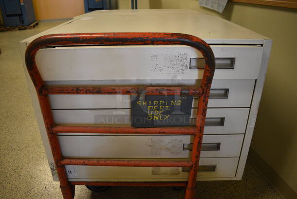 Metal 5 Drawer Flat File Cabinet. Stock Picture Used. Does NOT Come w/ Cart. 34x28.5x25 (Midtown 2: Hallway)
