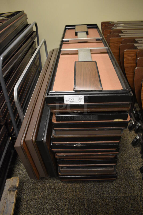 15 Wood Pattern and Gray Folding Tables. Does NOT Include Cart. 72x18x30. 15 Times Your Bid! (Midtown 2: Second Floor: Room 206D)