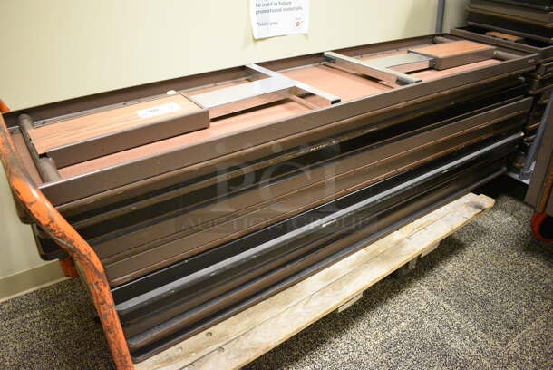 9 Wood Pattern and Gray Folding Tables. Does NOT Include Cart. 72x18x30. 9 Times Your Bid! (Midtown 2: Second Floor: Room 206D)