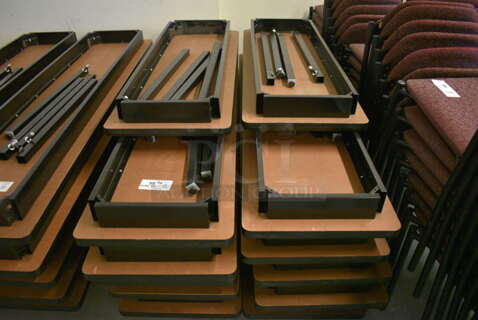 12 Wood Pattern Tables w/ Metal Legs. 72x18x4, 48x18x4. Legs 27". 12 Times Your Bid! (Midtown 1: Room 122)