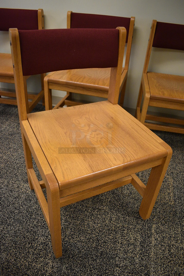 5 Wooden Chairs w/ Maroon Backrest. Stock Pictures Used. 19x18x32. 5 Times Your Bid! (Midtown 2: Second Floor: Room 212) - Image 5 of 6