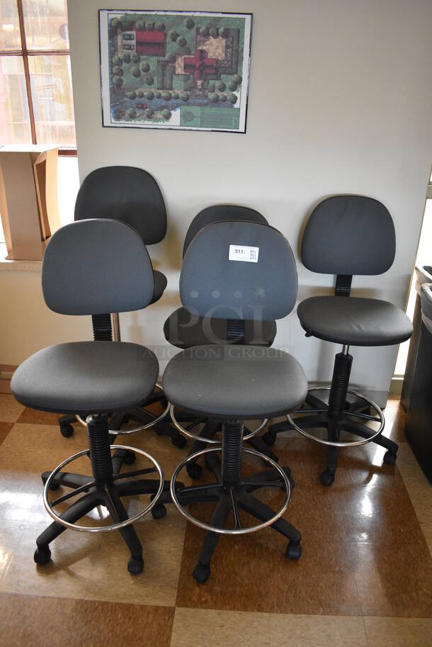 5 Gray Drafting Height Office Chairs on Casters. 18x20x44. 5 Times Your Bid! (Midtown 2: Second Floor: Room 216)