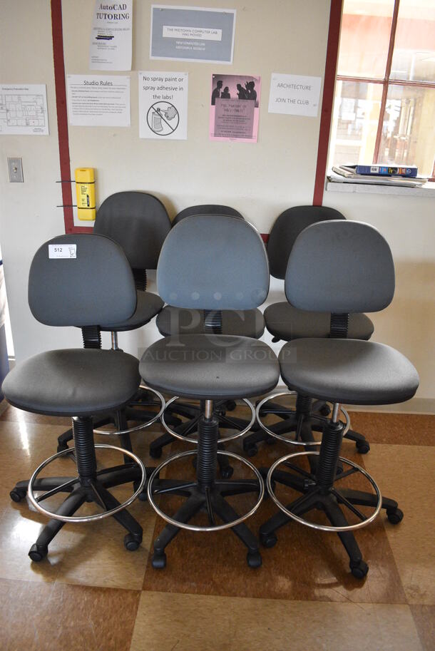 6 Gray Drafting Height Office Chairs on Casters. 18x20x44. 6 Times Your Bid! (Midtown 2: Second Floor: Room 216)