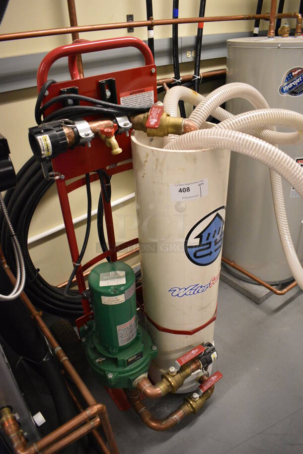 ALL ONE MONEY! Lot of Water Furnace w/ Motor on Metal Furniture Dolly. 18x19x52. Unit Will Be Unhooked and Removed Before Pick Up Day. (Midtown 2: Room 130) - Image 2 of 7