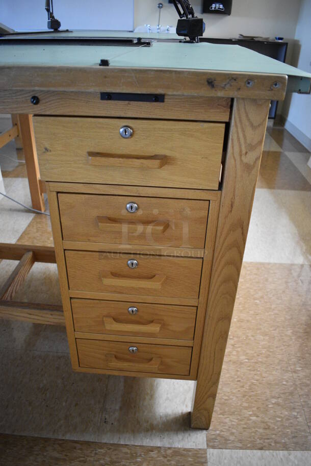 Wooden Drafting Table w/ 5 Drawers and Attached Metal Light. 60x40x68. Table: 60x39x37.5. (Midtown 2: Second Floor: Room 216) - Image 5 of 7