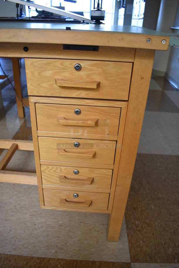 Wooden Drafting Table w/ 5 Drawers and Attached Metal Light. 60x40x68. Table: 60x39x37.5. (Midtown 2: Second Floor: Room 216) - Image 5 of 6