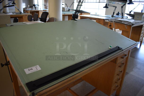 Wooden Drafting Table w/ 5 Drawers and Attached Metal Light. 60x40x68. Table: 60x39x37.5. (Midtown 2: Second Floor: Room 216) - Image 2 of 6