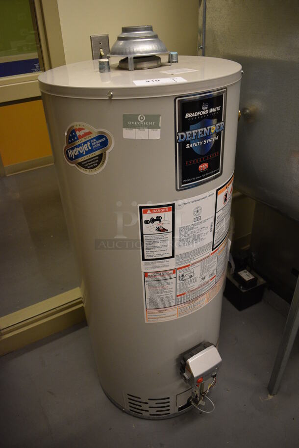 Bradford White Model MI403S6FBN Metal Floor Style Natural Gas Powered Automatic Storage Water Heater. 40,000 BTU. 22x22x50. Unit Will Be Unhooked and Removed Before Pick Up Day. (Midtown 2: Room 130) - Image 2 of 7