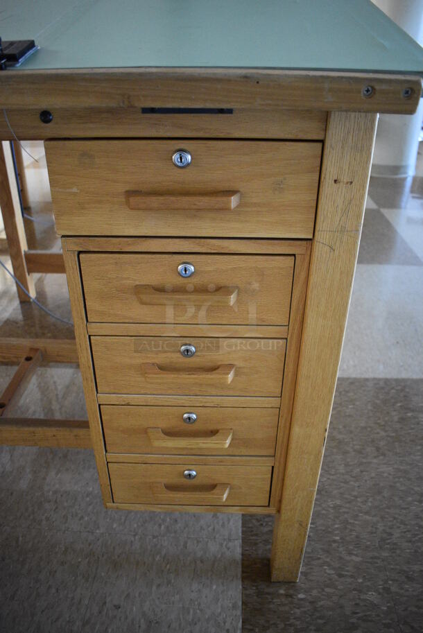 Wooden Drafting Table w/ 5 Drawers and Attached Metal Light. 60x40x68. Table: 60x39x37.5. (Midtown 2: Second Floor: Room 216) - Image 4 of 6