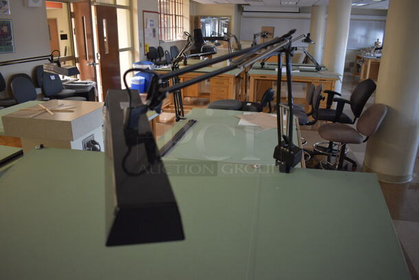 Wooden Drafting Table w/ 5 Drawers and Attached Metal Light. 60x40x68. Table: 60x39x37.5. (Midtown 2: Second Floor: Room 216) - Image 5 of 6