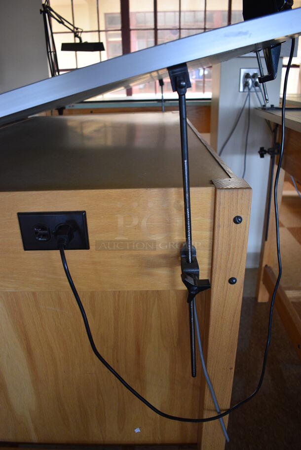 Wooden Drafting Table w/ 5 Drawers and Attached Metal Light. 60x40x68. Table: 60x39x37.5. (Midtown 2: Second Floor: Room 216) - Image 6 of 6