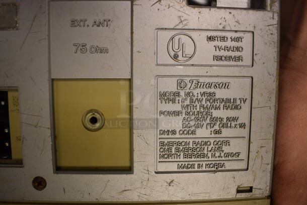 Emerson Model VR36 Portable AC/DC TV/FM Radio Receiver. 10x11x6. (Midtown 2: Room 105)  - Image 6 of 6