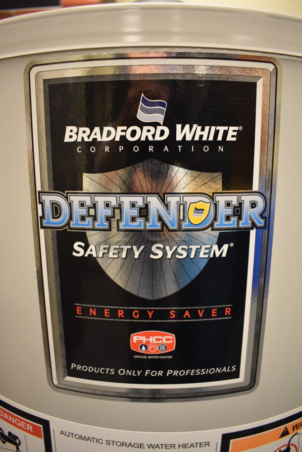 Bradford White Model MI403S6FBN Metal Floor Style Natural Gas Powered Automatic Storage Water Heater. 40,000 BTU. 22x22x50. Unit Will Be Unhooked and Removed Before Pick Up Day. (Midtown 2: Room 130) - Image 6 of 7