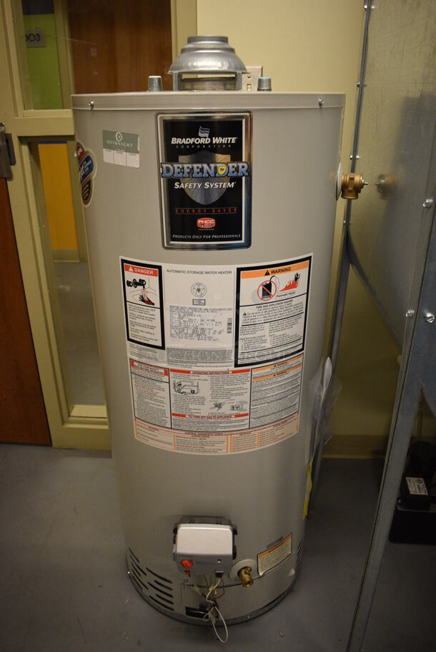 Bradford White Model MI403S6FBN Metal Floor Style Natural Gas Powered Automatic Storage Water Heater. 40,000 BTU. 22x22x50. Unit Will Be Unhooked and Removed Before Pick Up Day. (Midtown 2: Room 130) - Image 7 of 7